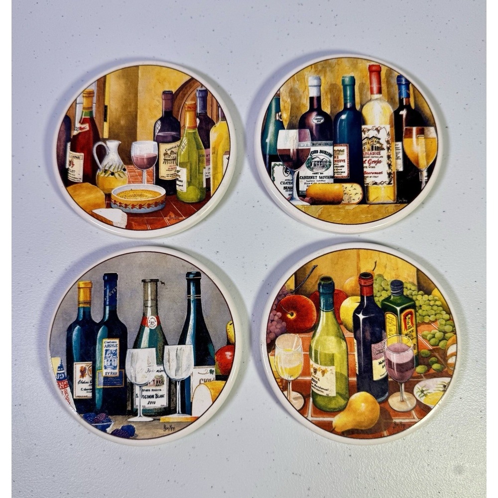 Santa Barbara Ceramic Design Ron King Wine Drink Coasters Set of 4‎ w/Box - Picture 4 of 9